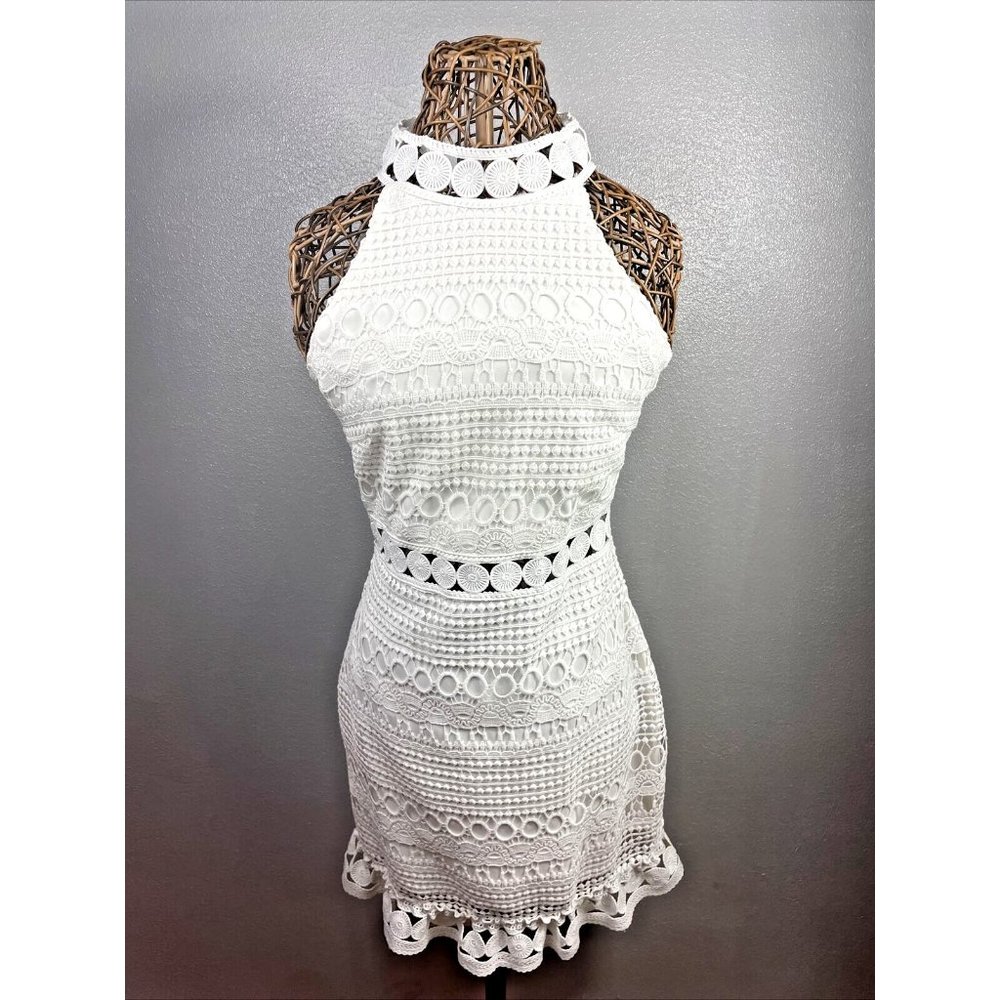 Two Sisters The Label Rivers Mini Dress White Lace Size Small New High Neck EUC